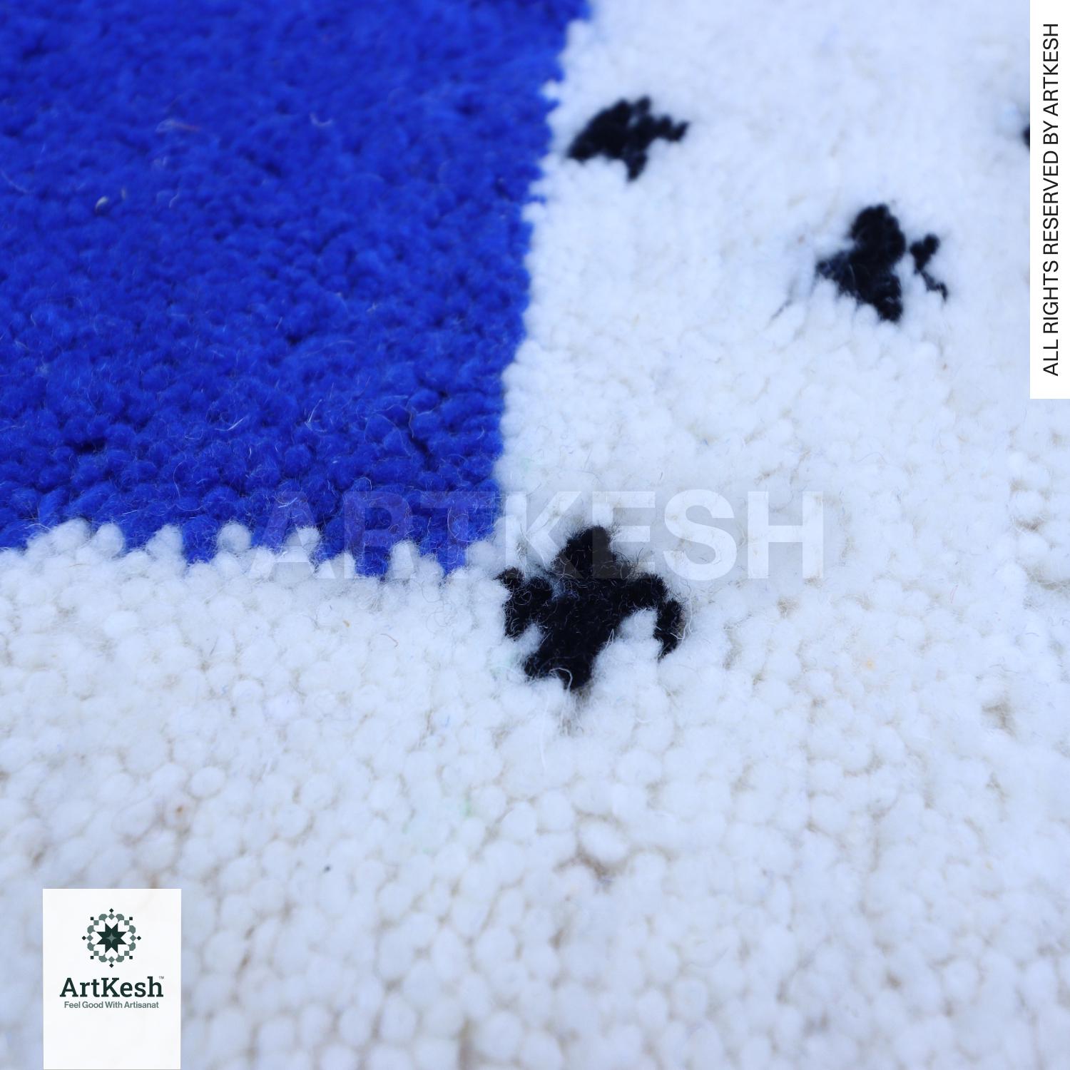 ブルーモロッコラグ：手織りウールベルベルラグ - カスタムサイズ