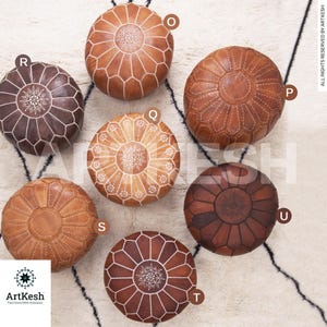 Moroccan POUF **50% OFF** with White Stitching Leather Pouf Ottoman Pouf Morrocan Leather Pouf Moroccan Pouffe
