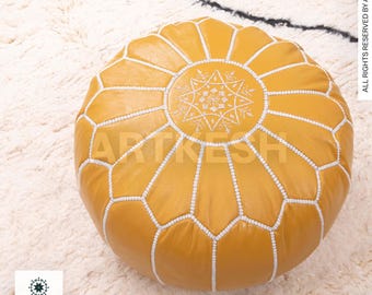 Moroccan Leather Ottoman Pouf – Handmade Boho Footstool Cover (Unstuffed)