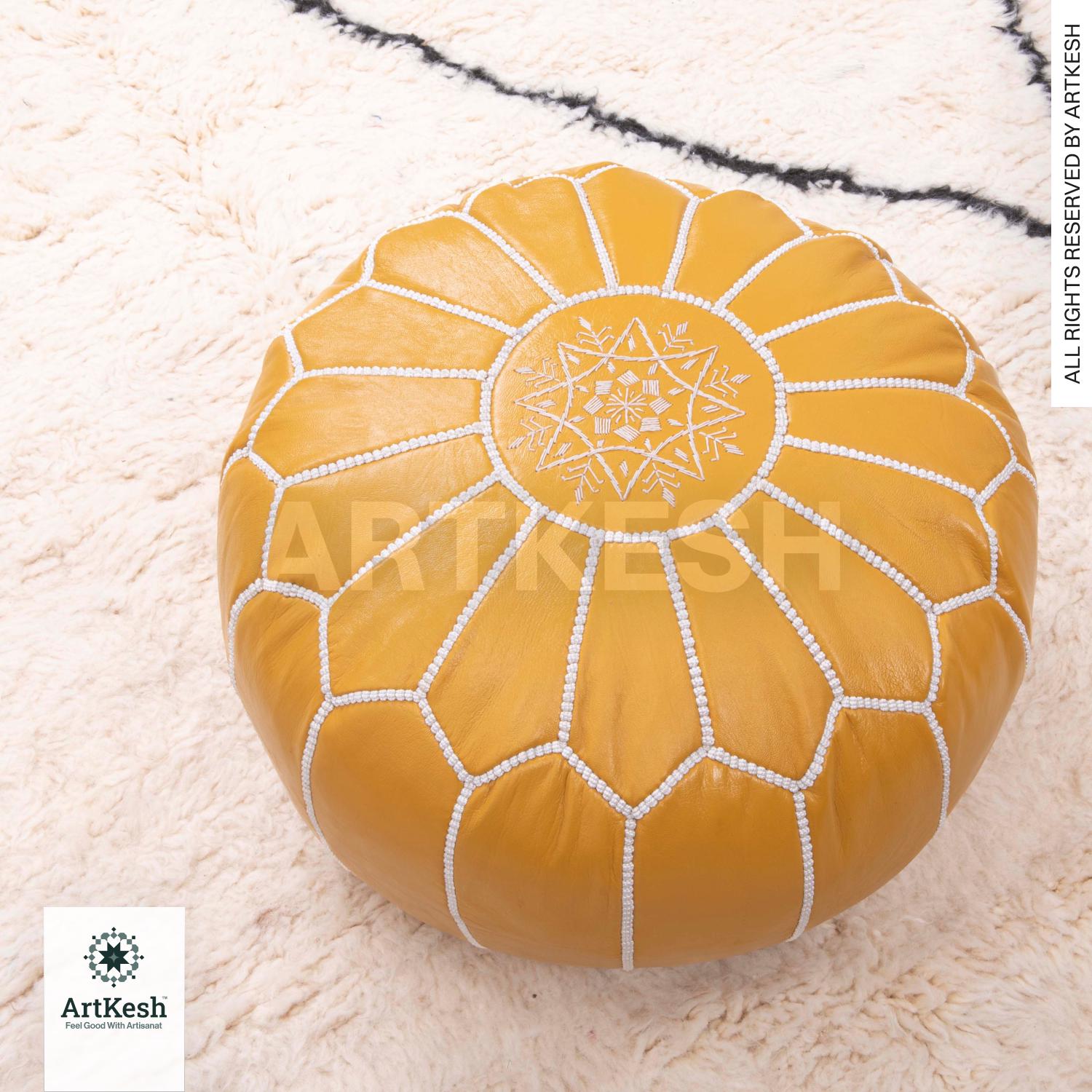 Housse De Pouf Ottoman égyptien - Cuir Véritable Naturel - ESSENCE OF Egypt