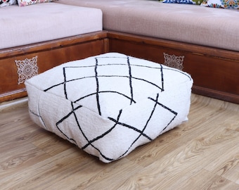 Handmade Moroccan Wool Pouf: Beni Ourain Ottoman Cover