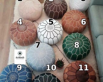 Handmade Moroccan Leather Pouf Ottoman: Tan Brown Footstool