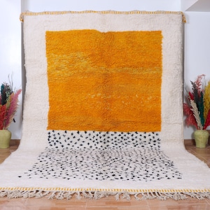 Gorgeous Beni Ourain Custom rugs living room -Berber Yellow rug -Amazing Multicolored Rug-Handmade Wool Rug-Berber Carpet-Genuine Wool Rug .