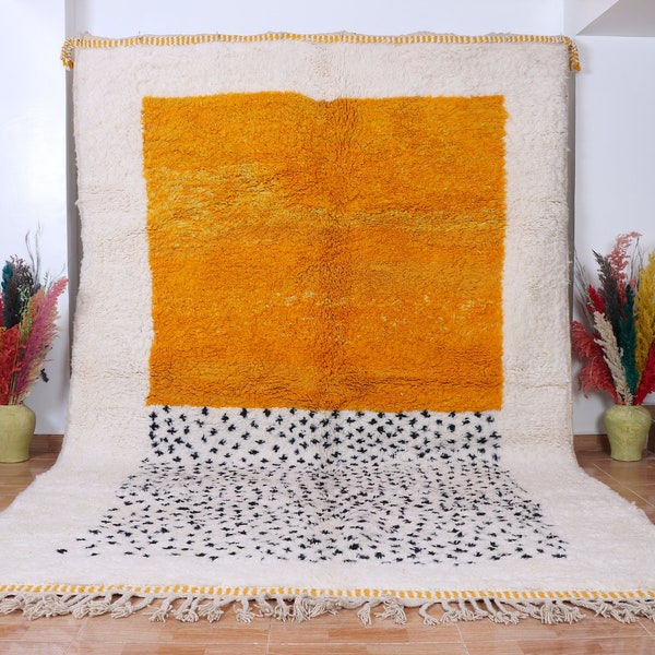 Hermosa alfombra Beni Ourain personalizada sala de estar -Alfombra amarilla bereber -Increíble alfombra multicolor-Alfombra de lana hecha a mano-Alfombra bereber-Alfombra de lana genuina.