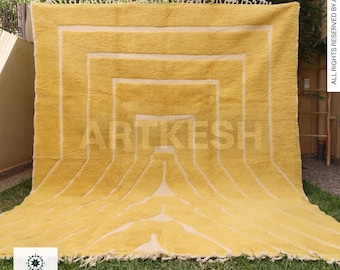 Yellow Moroccan Berber Rug – Handmade Wool Boho Area Rug – Modern Custom Size Carpet