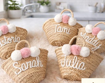Personalized Moroccan Straw Basket: Bridesmaid, Wedding, Bachelorette, Baby Shower Favors