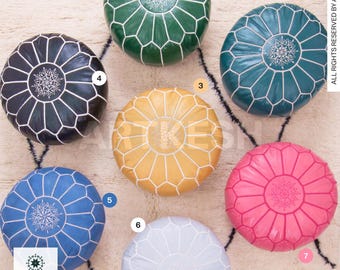 Fodera per pouf in pelle marocchina – Pouf rotondo – Non imbottito – Colori assortiti