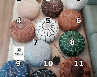 Moroccan POUF **50% OFF** with White Stitching Leather Pouf Ottoman Pouf Morrocan Leather Pouf Moroccan Pouffe