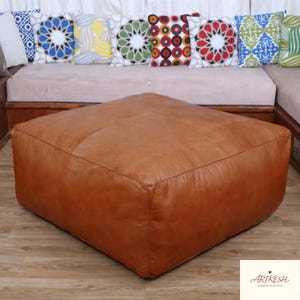 Genuine Leather Square Ottoman |  Unstuffed Pouf | Large Ottoman Pouf |  Square Footstool | Ottoman Coffee Table  | Moroccan Leather Pouf