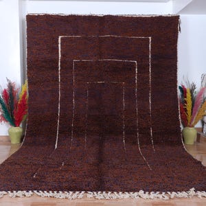 Handmade Brown Wool Berber Rug: Moroccan Grid Design