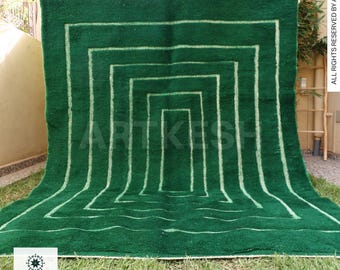 Handmade Green Beni Ourain Rug: Berber Wool Carpet, Custom Living Room Rug