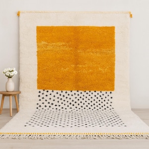 Handmade Beni Ourain Rug – Moroccan Berber Yellow Wool Carpet, Authentic Shag Area Rug