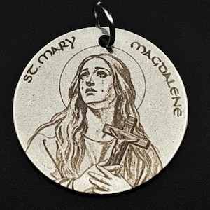 St Mary Magdalene Medal: Stainless Steel Pendant Necklace, Personalized Engraving