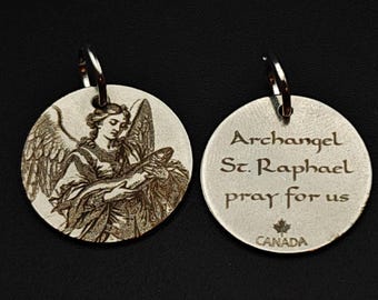 Saint Raphael Archangel Medal - Small Stainless Steel Pendant - Made in Canada