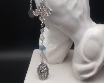 Chaplet - St Christopher Auto Chaplet for Safe Travels Personalized Lapis Lazuli & Moonstone