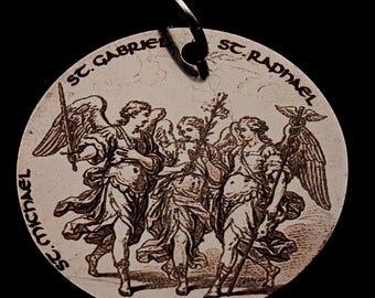 3 Archangels Medal: St Michael, Raphael, Gabriel - Stainless Steel Pendant Necklace