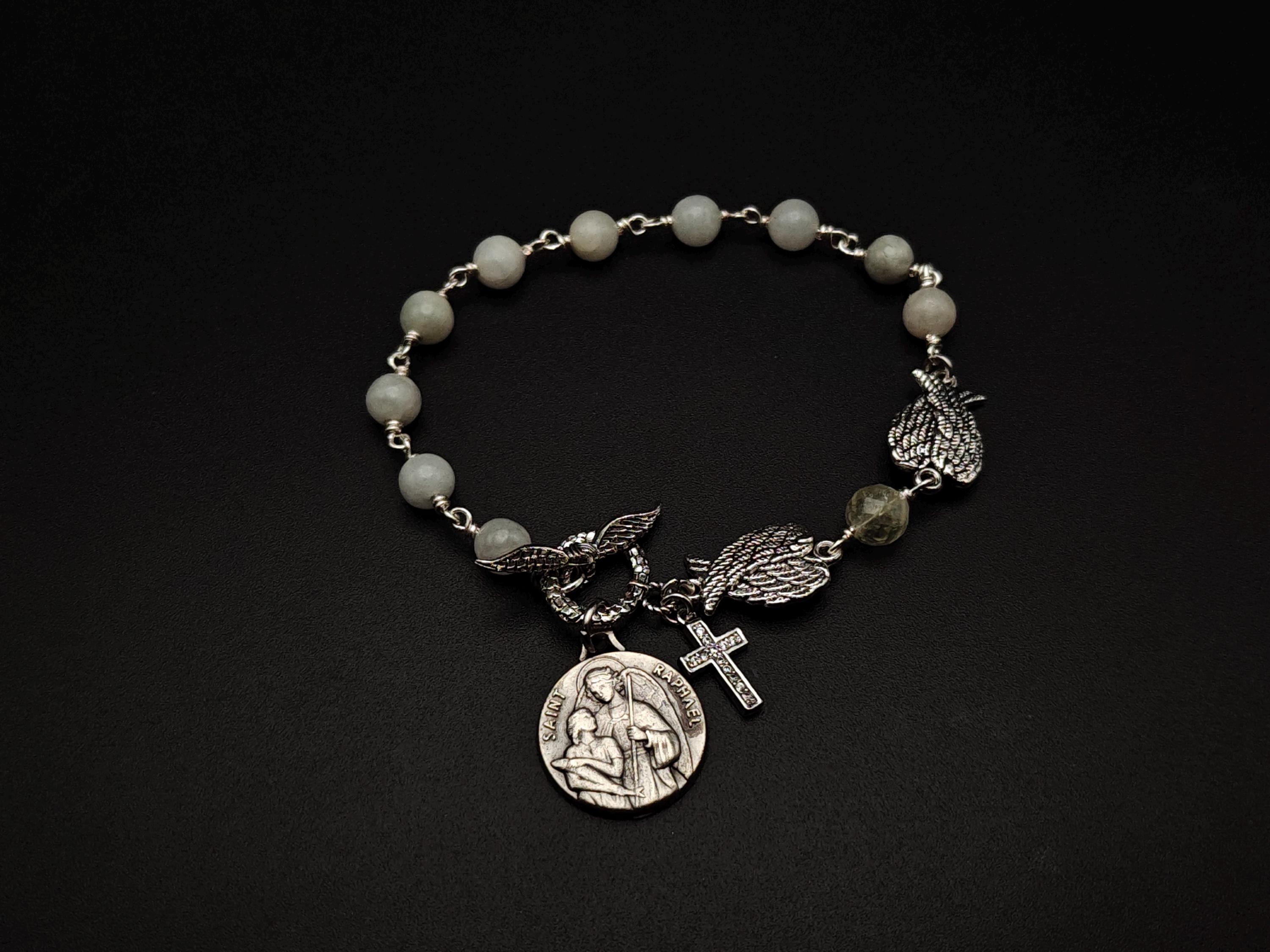Rosary Bracelet St Raphael Bracelet, Jade and Amethyst UK
