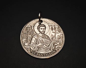 Medal/wisiorek św. Pantaleona 30 mm, edycja limitowana, grawerunek spersonalizowany, stal nierdzewna