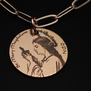 Rose Gold St. Mary Magdalene Necklace: Personalized Steel Medal