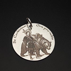 Personalized St. Corbinian Stainless Steel Pendant Necklace: Patron Saint of Bears