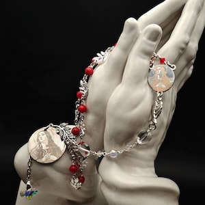 St Mary Magdalene Chaplet: Red Jasper Beads, Angel Aura Quartz