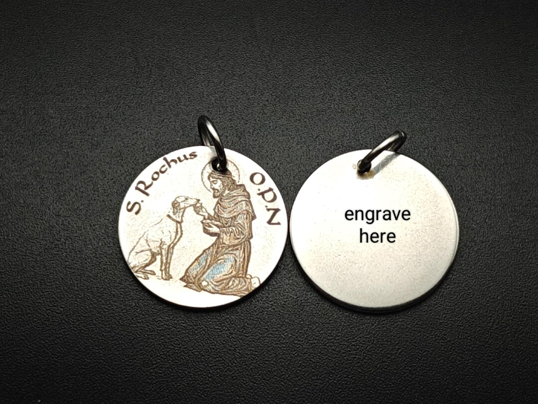St Rocco Personalized St Rocco Pendant: 20mm Stainless Steel Patron Saint of ...