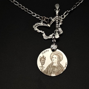 St Dymphna Necklace: Stainless Steel Saint Pendant, Personalized Engraving