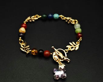 Aaron&#39;s Breastplate Bracelet: Gemstone & 14k Gold Plated Filigree
