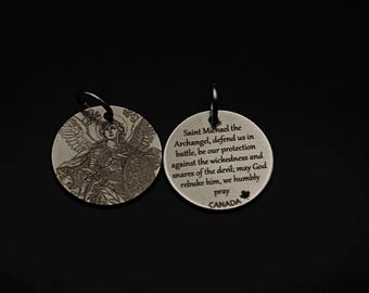 St Michael Archangel Medal - Small Stainless Steel Pendant - Made in Canada