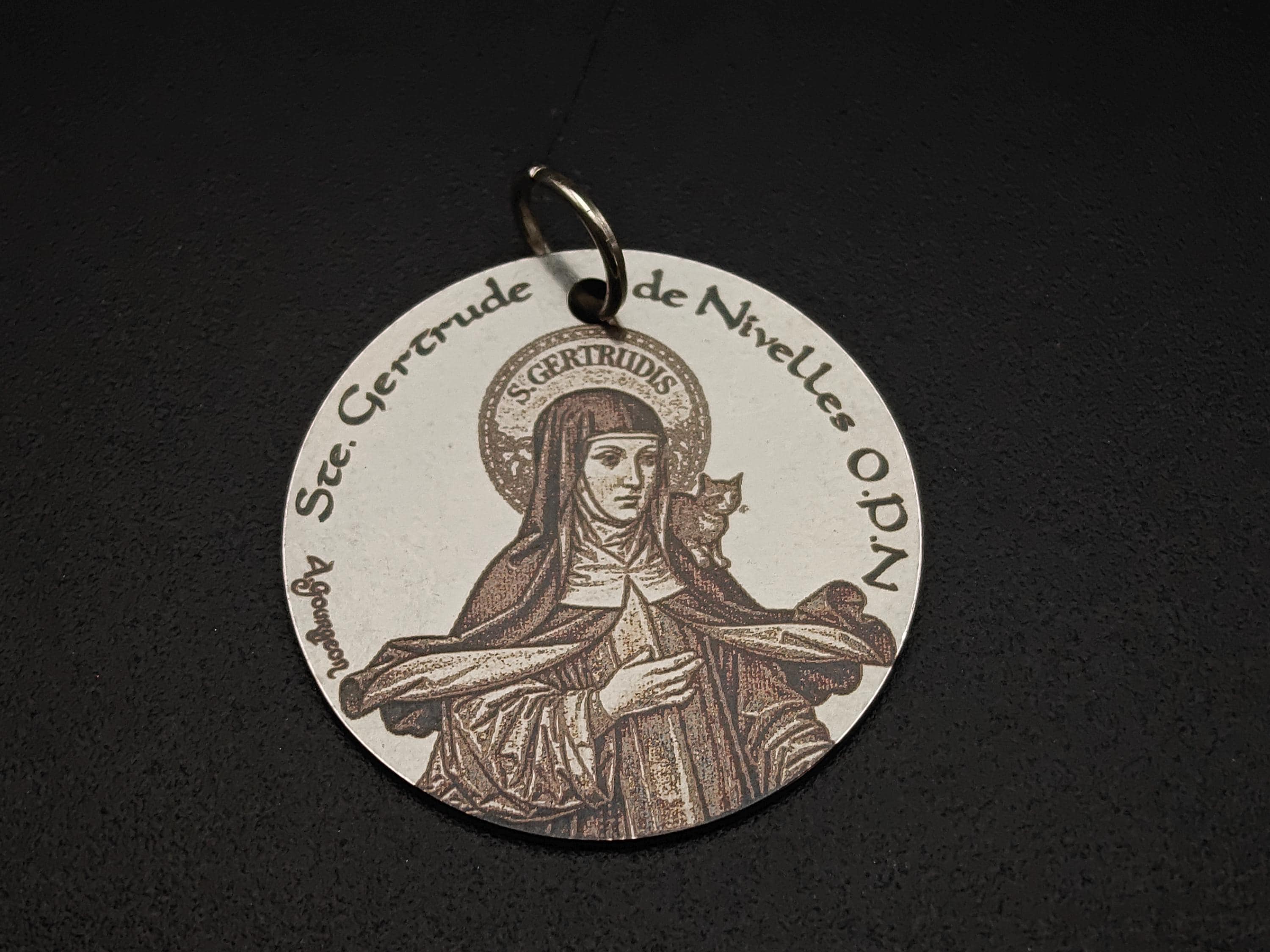 st-gertrude-of-nivelles-medal-stainless-steel-saint-pendant