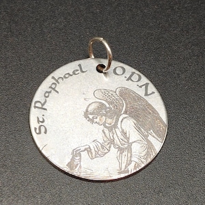 St Raphael Necklace/Pendant 30mm, médaille ou collier de St-Raphael, Medaglia Di San Raffaele. Stainless Steel, Personalized Engraving
