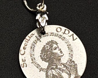 St. Cecilia Medaille - 20 mm Gravierte Edelstahl Schutzpatronin der Musik