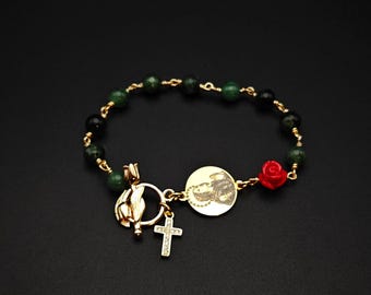 St Joan of Arc Emerald Rosary Bracelet: Gold-Plated Religious Jewelry