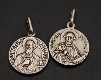 Srebrny medalik św. Pawła i Piotra, dwustronny wisiorek