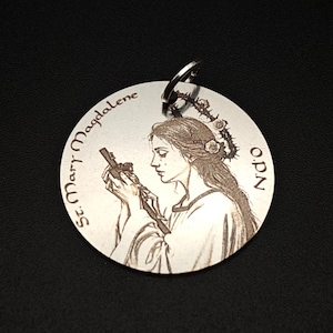 St Mary Magdalene medal 30mm, Ste Marie Madeleine Médaille, Mary Magdalene Pendant, Stainless Steel Personalized