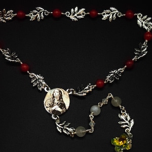 St Mary Magdalene Chaplet: Red Jasper Beads, Swarovski Crystal Cross