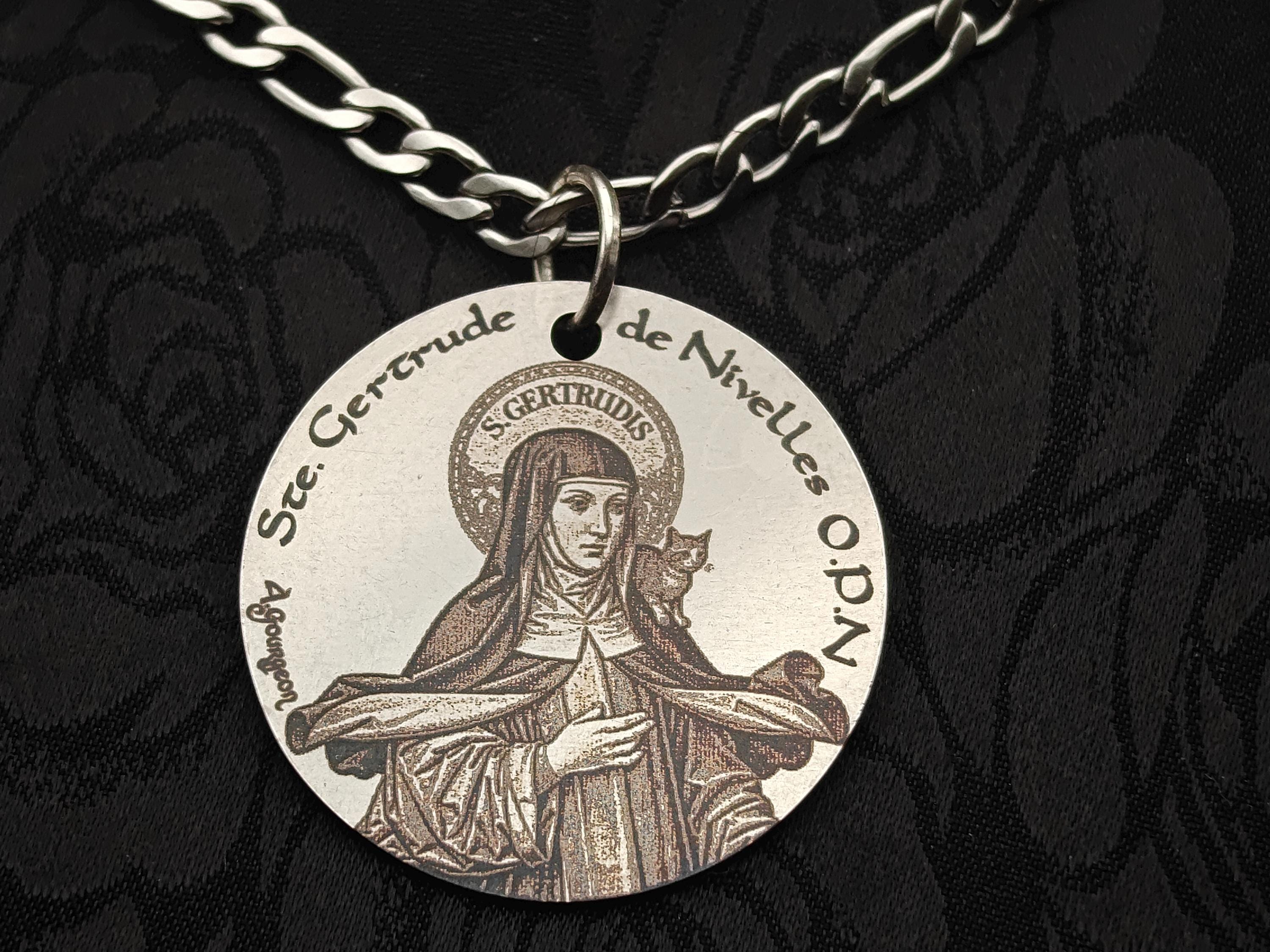 st-gertrude-of-nivelles-medal-stainless-steel-saint-pendant