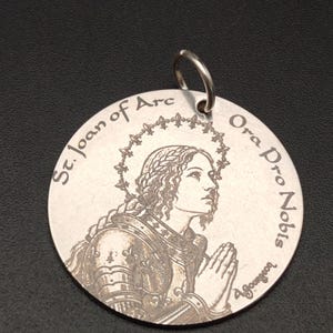 Personalized Joan of Arc Medal: Engraved Stainless Steel Pendant