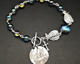 Archangel Raphael Bracelet: 7 1/2 inches Aqua Angel Aura quartz and Austrian Crystal
