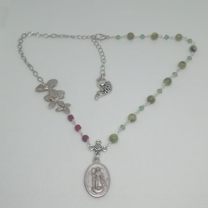 St Raphael Necklace,  Archangel Raphael Necklace, Chaplet Necklace of St Raphael. Floral Raphael necklace, chaplet necklace, Rosary necklace