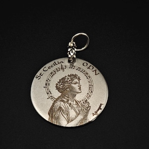 Personalized St. Cecilia Medal Necklace: Stainless Steel Patron Saint of Music