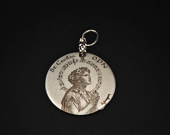 Personalisierte St. Cecilia Medaillen-Halskette: 30 mm Edelstahl Schutzpatronin der Sänger