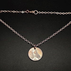 Rose Gold Mary Magdalene Necklace: Engraved Stainless Steel Medal