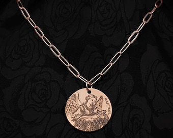 Engraved St. Raphael Rose Gold Pendant: Stainless Steel Archangel Necklace