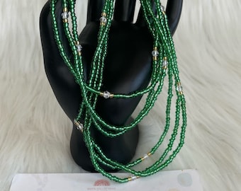 Green |Waist Beads| tie on waist beads| women| African waist beads| free shipping| weight loss| handmade| belly bead| beads | waist trainer