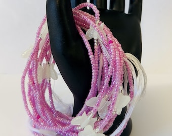 Peach and clear glow in the dark waist beads| free shipping| Tie on belly chain | Screw on beads | Body Jewellery