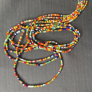 Multi Colored African Waist Beads| tie on waist beads| women bead| Ghana waist bead| free shipping| weight loss| handmade| belly| seed beads