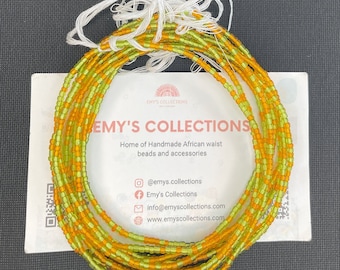 Orange and green waist beads| tie on belly chain| women| Canada| free shipping| weight loss| handmade| belly beads| body jewellery
