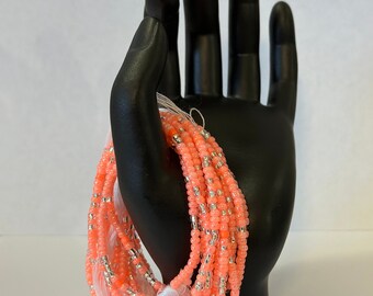 Orange und klare afrikanische Taillenperle | krawatte auf Taille Perle | Frauen Ghana Taille Perle | kostenloser Versand | Abnehmen | Handarbeit| Bauch Perlen | Glasperle