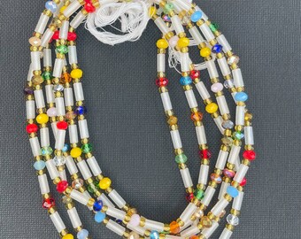 Mixed color African waist beads| tie on or clasp chain| weight loss| belly jewelry